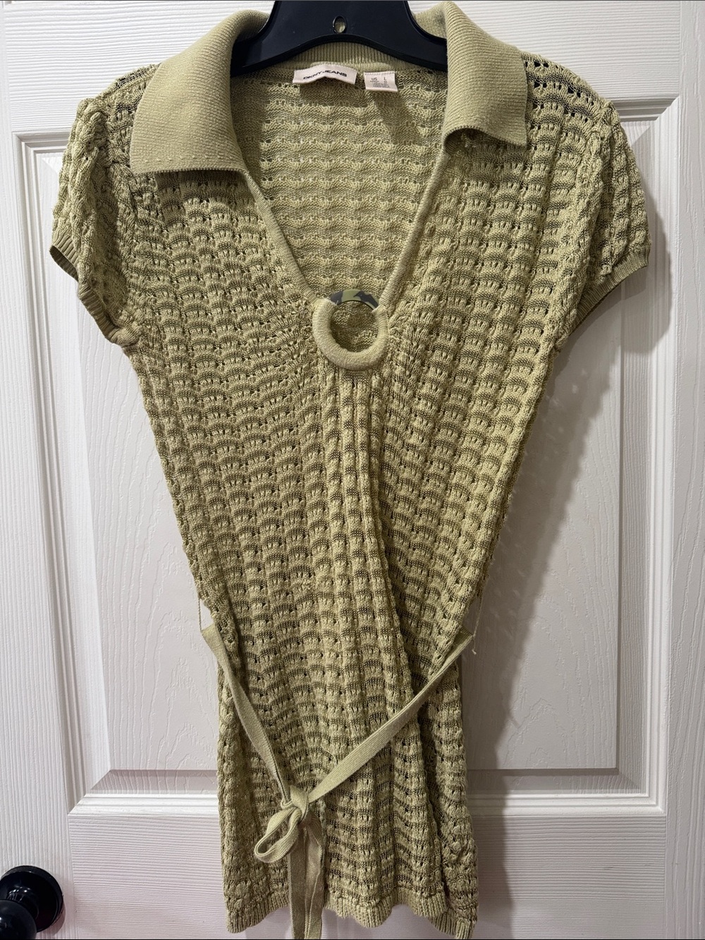 DKNY Open-Knit Lightweight  top in Light Olive